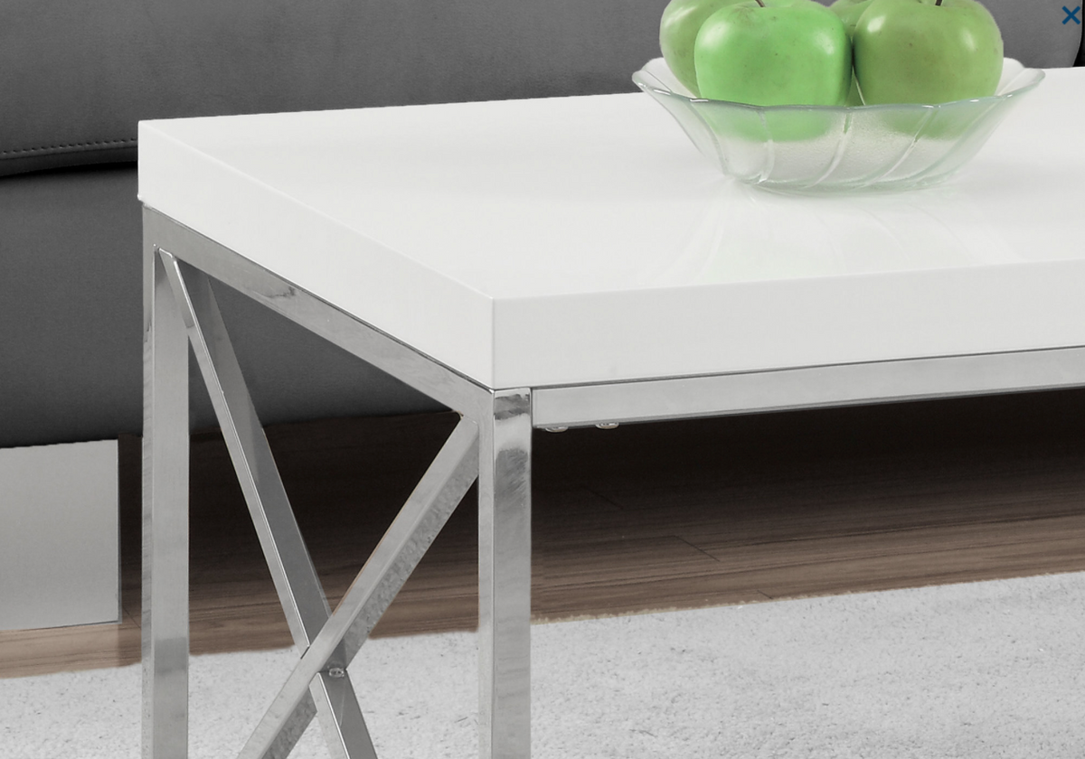 TABLE DE SALON - BLANC LUSTRE AVEC METAL CHROME