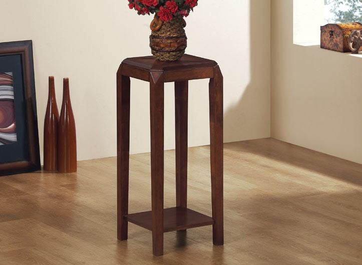 BROWN OAK VENEER PLANT STAND SUPPORT A PLANTE PLAQUE CHENE BRUN