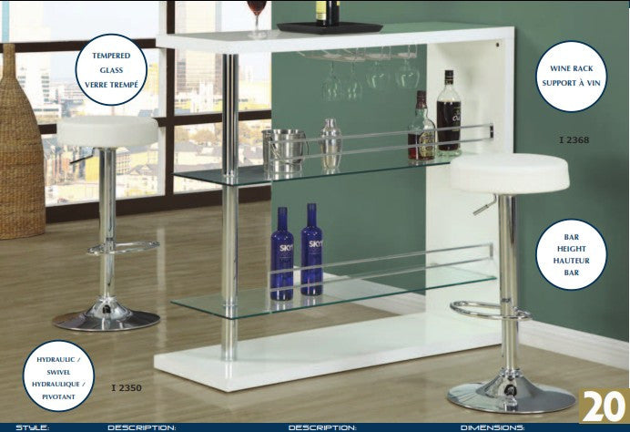 WHITE / CHROME METAL HYDRAULIC LIFT BARSTOOL / 2PCS TABOURET DE BAR HYDRAULIQUE METAL CHROME / BLANC / 2MCX