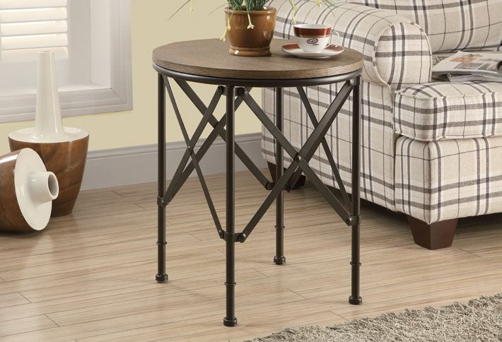 BRONZE METAL / BROWN VENEER TOP 20"DIA ACCENT TABLE TABLE D'APPOINT 20"DIA DESSUS PLAQUE BRUN / METAL BRONZE