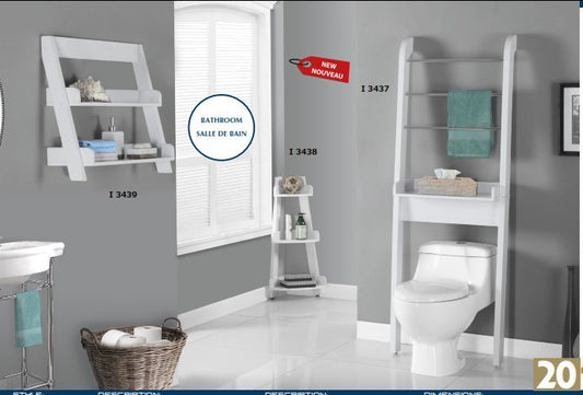 WHITE 34"H CORNER ETAGERE ETAGERE EN COIN 34"H BLANC
