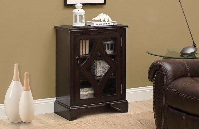 BROWN / GLASS TRANSITIONAL BOMBAY CHEST COMMODE BOMBAY TRANSITIONNEL VERRE / BRUN