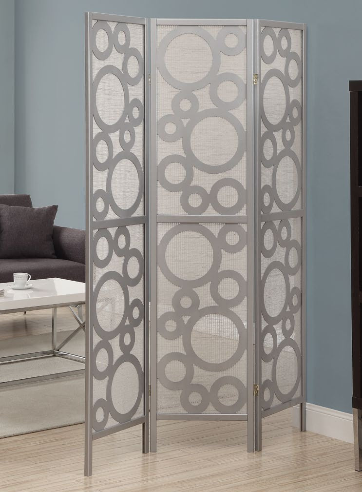 SILVER FRAME 3 PANEL "BUBBLE DESIGN" FOLDING SCREEN FOLDING SCREEN 3 PANELS "BUBBLE DESIGN" SILVER