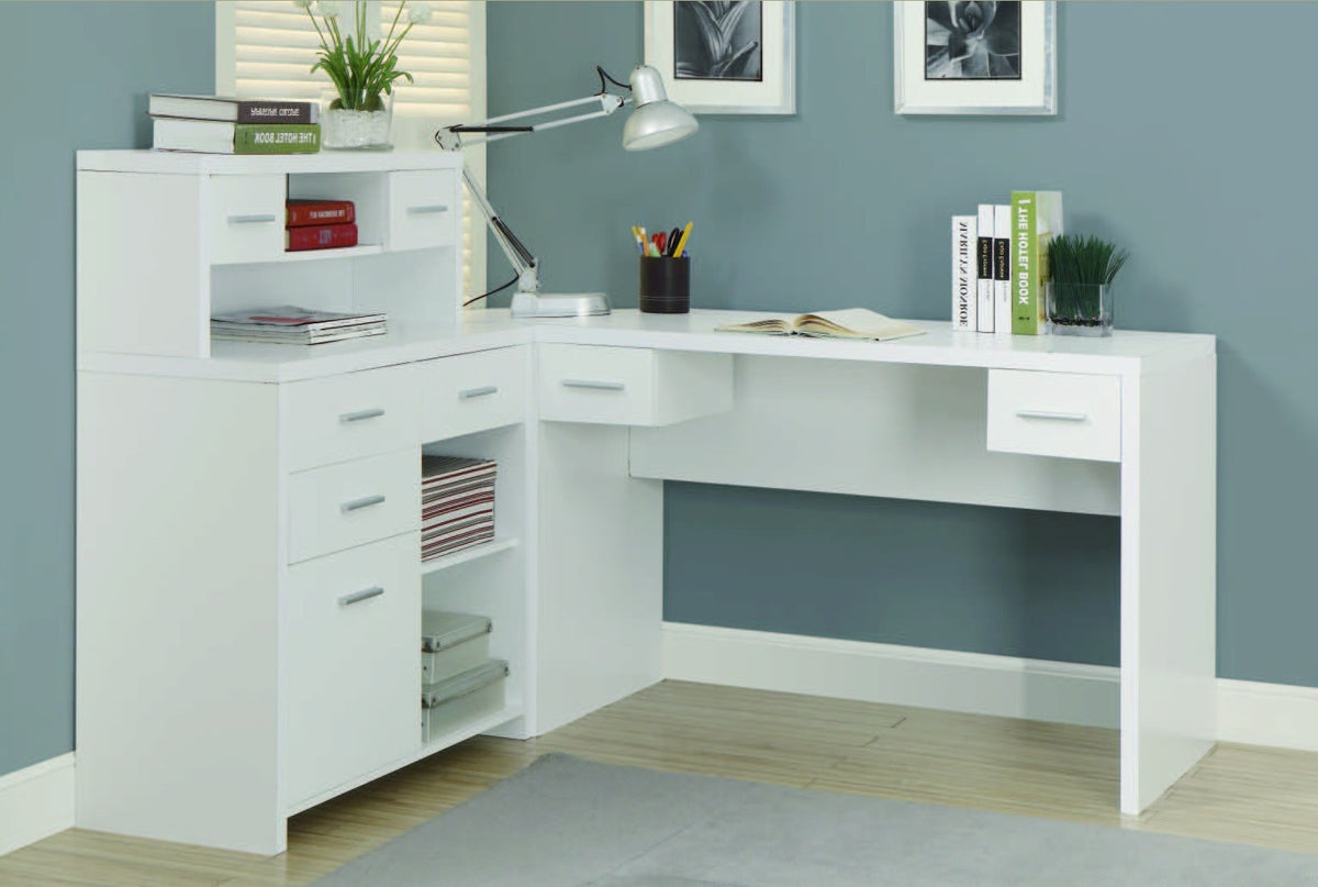 WHITE HOLLOW-CORE L SHAPED HOME OFFICE DESK BUREAU EN "L" BLANC HOLLOW-CORE