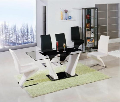 Glass Top Dining Set with PU Base and Chairs Available as Shown