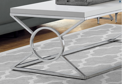 TABLE DE SALON - BLANC LUSTRE AVEC METAL