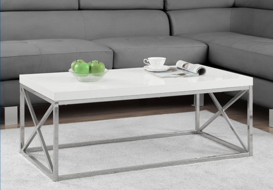 TABLE DE SALON - BLANC LUSTRE AVEC METAL CHROME