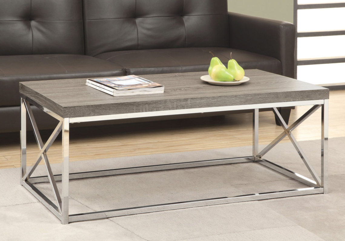 TABLE DE SALON - TAUPE FONCE AVEC METAL CHROME