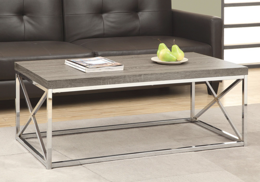 TABLE DE SALON - TAUPE FONCE AVEC METAL CHROME