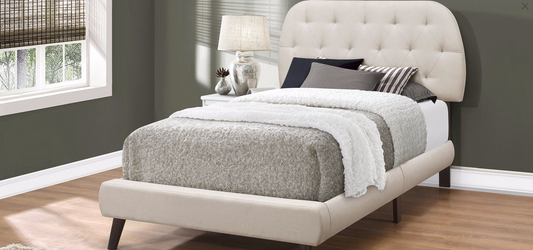 LIT - SIMPLE / PATTES EN BOIS BRUN TISSUS BEIGE