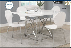 WHITE GLOSSY / CHROME METAL 36"X 48" DINING TABLE TABLE A DINER 36"X 48" METAL CHROME / BLANC LUSTRE