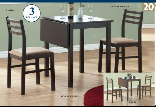 WALNUT 3PCS SOLID-TOP DROP LEAF DINING SET ENS. A DINER 3MCX COTE ABAISSANT BOIS MASSIF NOYER