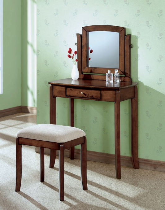 WALNUT SOLID-TOP 2PCS VANITY SET / BEIGE CHENILLE ENS. 2MCX VANITE SOLID WOOD WALNUT / BEIGE CHENILLE