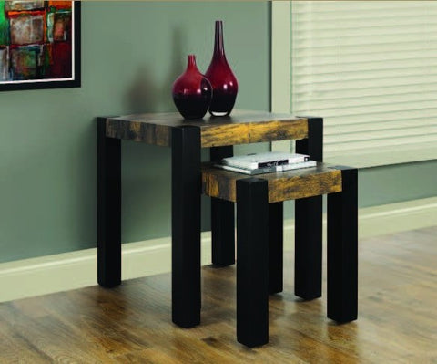 DISTRESSED RECLAIMED-LOOK / BLACK 2PCS NESTING TABLE SET ENS DE TABLE A GOUTER 2MCX NOIR /STYLE VIEUX BOIS VIEILLI