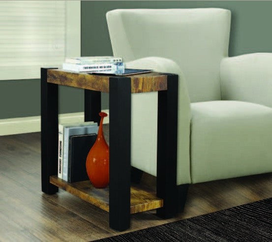 DISTRESSED RECLAIMED-LOOK / BLACK ACCENT SIDE TABLE TABLE D'APPOINT NOIR / STYLE VIEUX BOIS VIEILLI