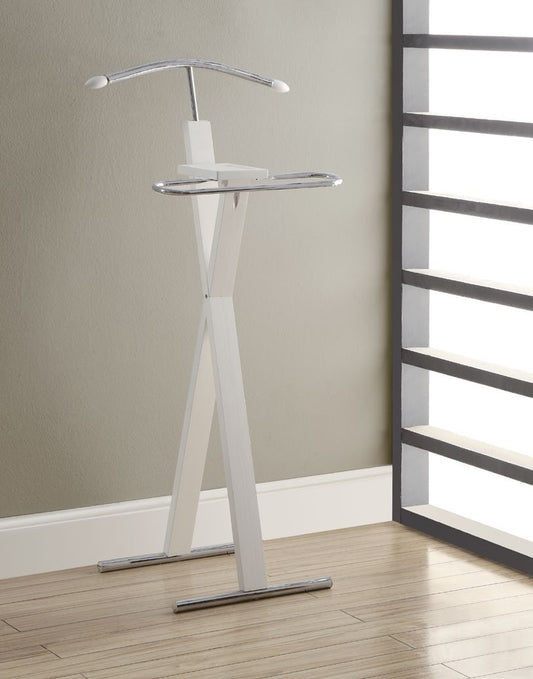 WHITE / CHROME METAL BEDROOM VALET SUPPORT VALET METAL CHROME / BLANC