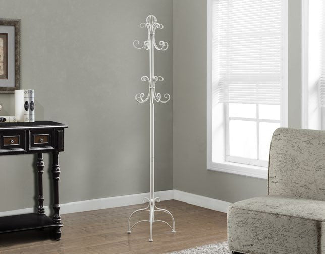 ANTIQUE WHITE METAL 72"H COAT RACK PATERE 72"H METAL ANTIQUE BLANC