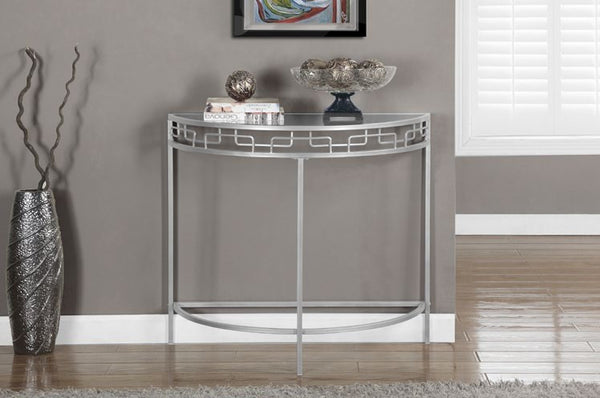 SILVER METAL 36"L HALL CONSOLE ACCENT TABLE  TABLE CONSOLE D'ENTREE D'APPOINT 36"L METAL ARGENT