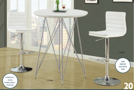 WHITE / CHROME METAL HYDRAULIC LIFT BARSTOOL / 2PCS TABOURET DE BAR HYDRAULIQUE METAL CHROME / BLANC / 2MCX