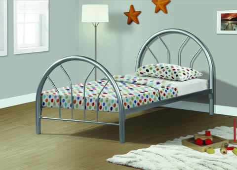 SILVER METAL TWIN BED FRAME ONLY BASE METAL ARGENT POUR LIT SIMPLE