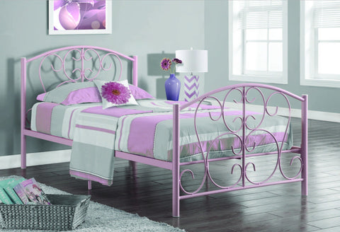 PINK METAL TWIN SIZE BED FRAME ONLY BASE METAL ROSE POUR LIT SIMPLE