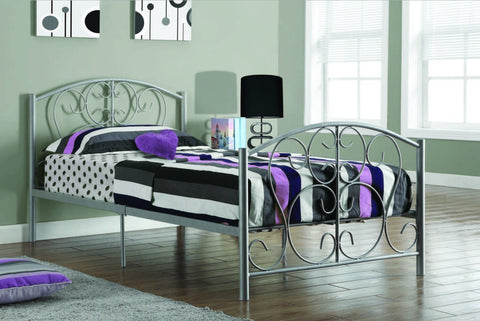 SILVER METAL TWIN SIZE BED FRAME ONLY BASE METAL ARGENT POUR LIT SIMPLE