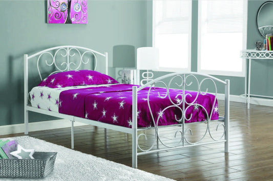 WHITE METAL TWIN SIZE BED FRAME ONLY BASE METAL BLANC POUR LIT SIMPLE