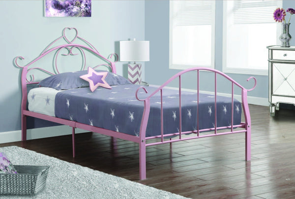 PINK METAL TWIN SIZE BED FRAME ONLY BASE METAL ROSE POUR LIT SIMPLE