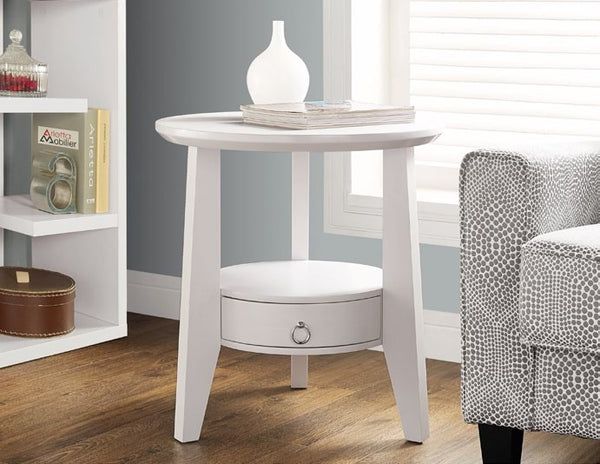WHITE 23"DIA ACCENT TABLE WITH 1 DRAWER TABLE D'APPOINT 23"DIA BLANC AVEC 1 TIROIR
