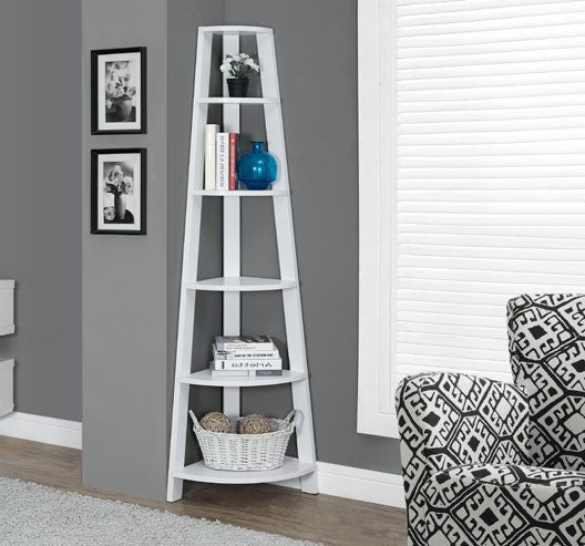 WHITE 72"H CORNER ACCENT ETAGERE ETAGERE EN COIN D'APPOINT 72"H BLANC