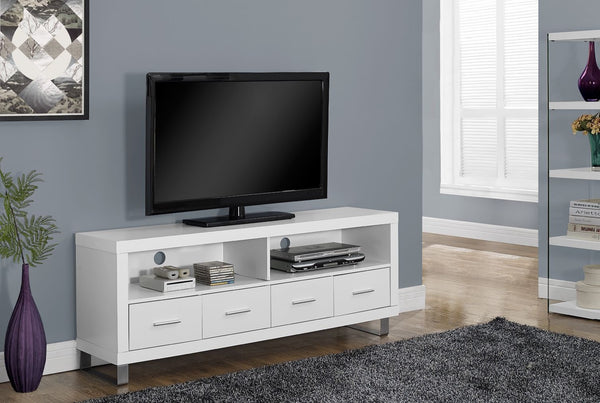 WHITE HOLLOW-CORE 60"L TV CONSOLE WITH 4 DRAWERS CONSOLE TV 60"L A 4 TIROIRS HOLLOW-CORE BLANC