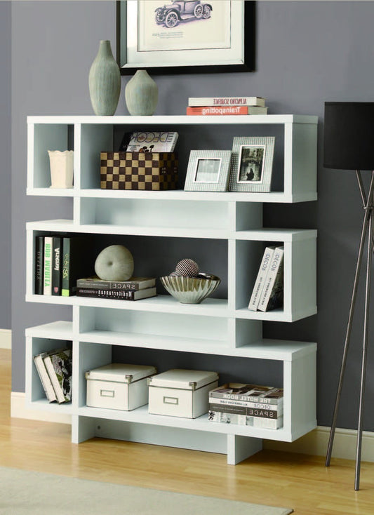 WHITE HOLLOW-CORE 55"H MODERN BOOKCASE ETAGERE MODERNE 55"H BLANC HOLLOW-CORE