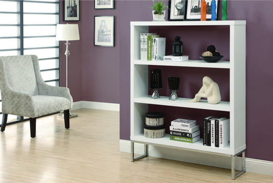 WHITE HOLLOW-CORE / CHROME METAL 60"H ROOM DIVIDER ETAGERE DIVISION 60"H METAL CHROME / BLANC HOLLOW-CORE