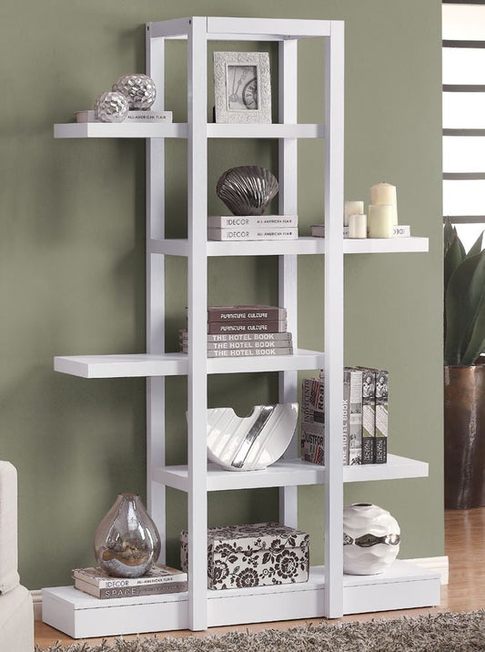 WHITE 71"H OPEN CONCEPT DISPLAY ETAGERE ETAGERE AFFICHAGE DE CONCEPT OUVERT 71"H BLANC