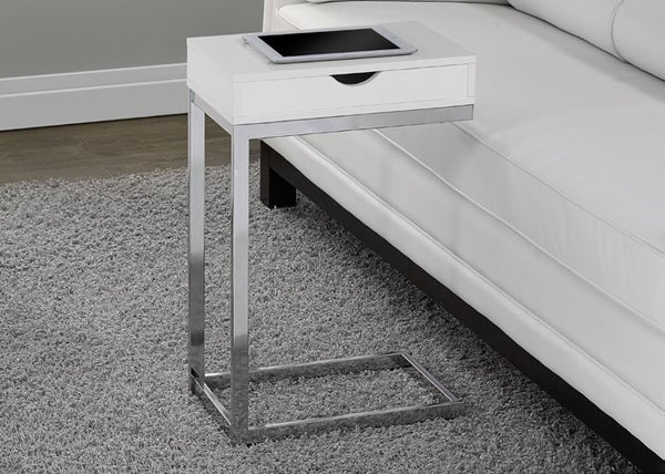 GLOSSY WHITE HOLLOW-CORE / CHROME METAL ACCENT TABLE TABLE D'APPOINT METAL CHROME / HOLLOW-CORE BLANC LUSTRE