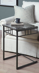 GREY MARBLE / CHARCOAL METAL SNACK TABLE TABLE CASSE-CROUTE METAL GRIS FONCE / MARBRE GRIS