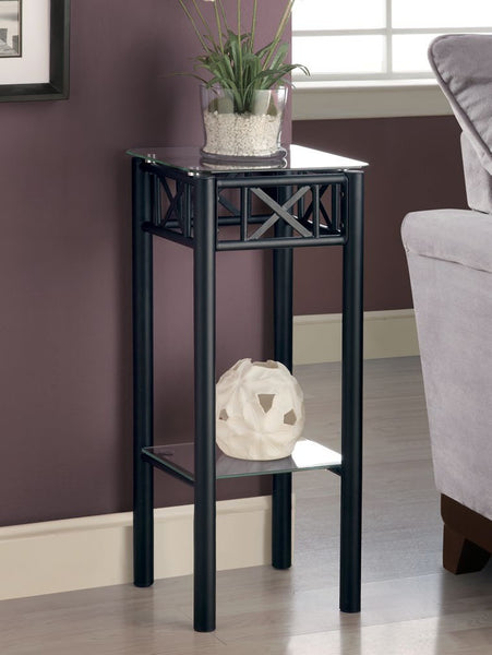 BLACK METAL PLANT STAND WITH A TEMPERED GLASS TOP SUPPORT A PLANTE METAL NOIR AVEC VERRE TREMPE