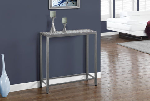 GREY / BLUE TILE TOP / HAMMERED SILVER SOFA CONSOLE TABLE TABLE CONSOLE ARGENT MARTELE / DESSUS TUILE BLEU / GRIS