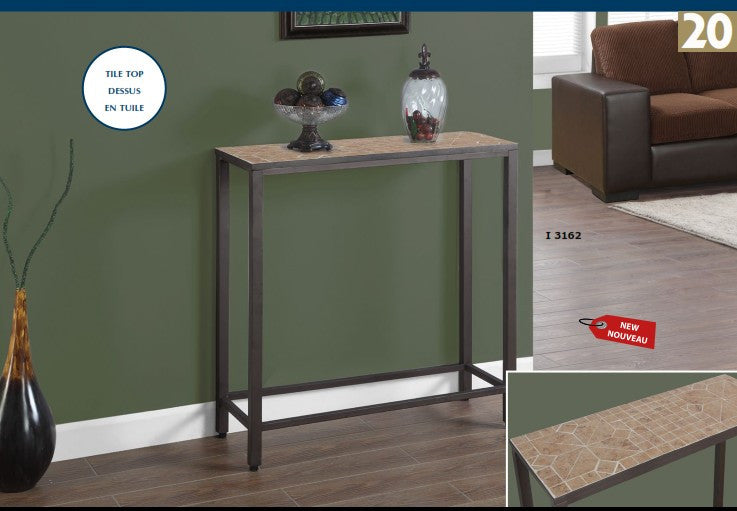 TERRACOTTA TILE TOP / HAMMERED BROWN SOFA CONSOLE TABLE TABLE CONSOLE BRUN MARTELE / DESSUS TUILE TERRACOTTA