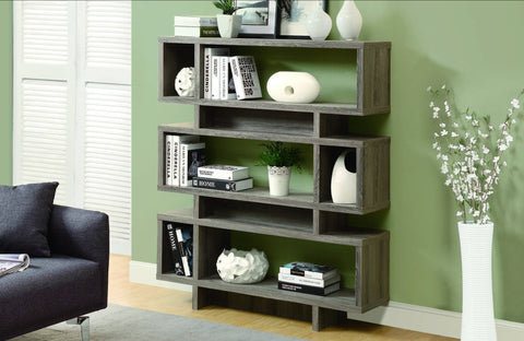 DARK TAUPE RECLAIMED-LOOK 55"H MODERN BOOKCASE BIBLIOTHEQUE MODERNE 55"H STYLE VIEUX BOIS TAUPE FONCE