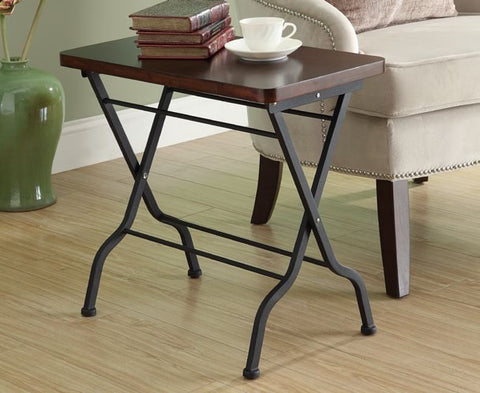 CHERRY / CHARCOAL BLACK METAL FOLDING ACCENT TABLE TABLE D'APPOINT PLIABLE METAL NOIR CHARBON / CERISE