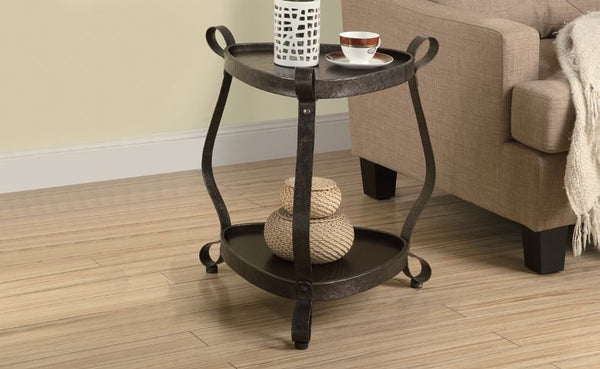 BRONZE METAL / BROWN VENEER TOP ACCENT TABLE TABLE D'APPOINT DESSUS PLAQUE BRUN / METAL BRONZE