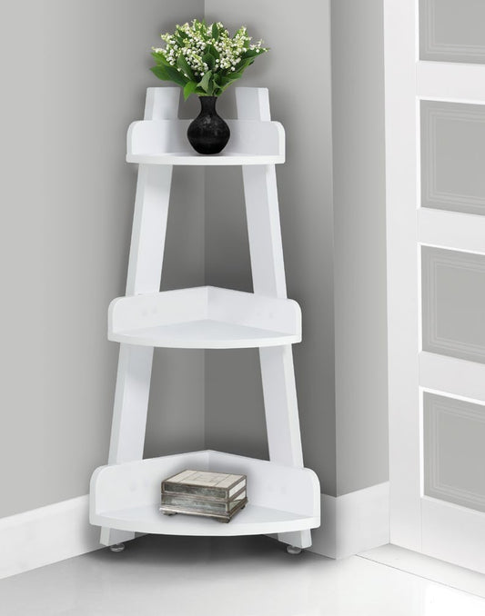 WHITE 34"H CORNER ETAGERE ETAGERE EN COIN 34"H BLANC