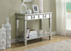 BRUSHED SILVER / MIRRORED 38"L SOFA CONSOLE TABLE  TABLE CONSOLE SOFA 38"L ARGENT BROSSER / MIROIR