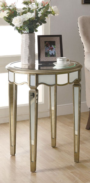 BRUSHED SILVER / MIRRORED 24"DIA SCALLOPED ACCENT TABLE TABLE D'APPOINT CRANTEE 24"DIA ARGENT BROSSER / MIROIR