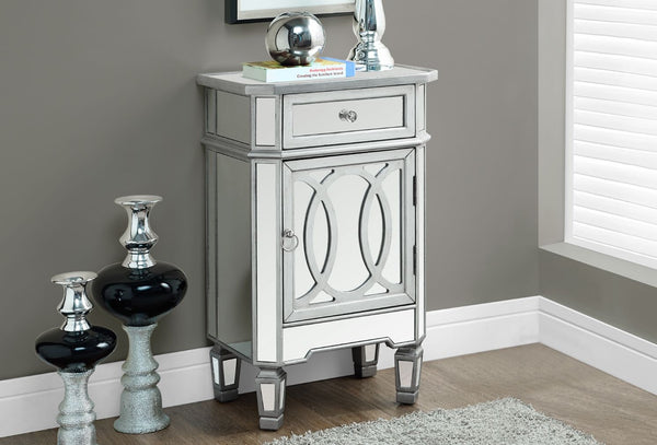 BRUSHED SILVER / MIRRORED 29"H ACCENT TABLE TABLE D'APPOINT 29"H ARGENT BROSSER / MIROIR