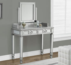 BRUSHED SILVER / MIRRORED 36"L VANITY WITH 2 DRAWERS VANITE 36"L ARGENT BROSSER / MIROIR AVEC 2 TIROIRS