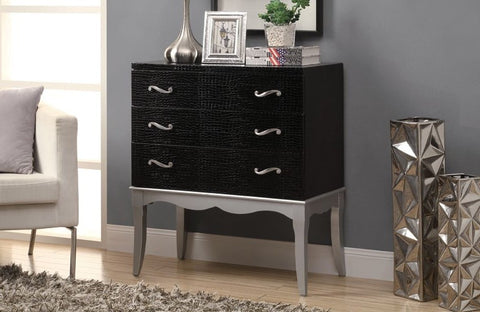 BLACK CROCODILE / SILVER CONTEMPORARY BOMBAY CHEST COMMODE BOMBAY CONTEMPORAINE ARGENT / CROCODILE NOIR