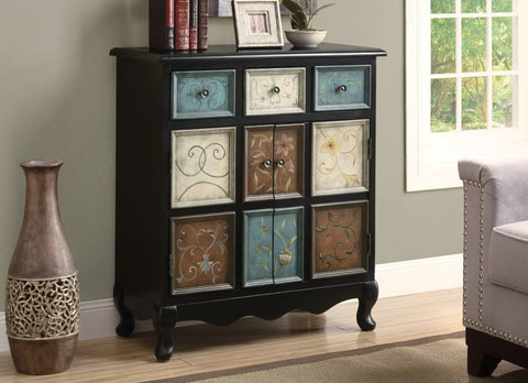 DISTRESSED BLACK / MULTI-COLOR APOTHECARY BOMBAY CHEST COMMODE BOMBAY APOTICAIRE MULTI-COULEUR / NOIR RUSTIQUE