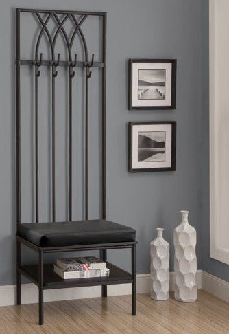 BLACK HAMMERED METAL 72"H HALL ENTRY BENCH BANC D'ENTREE 72"H METAL MARTELE NOIR